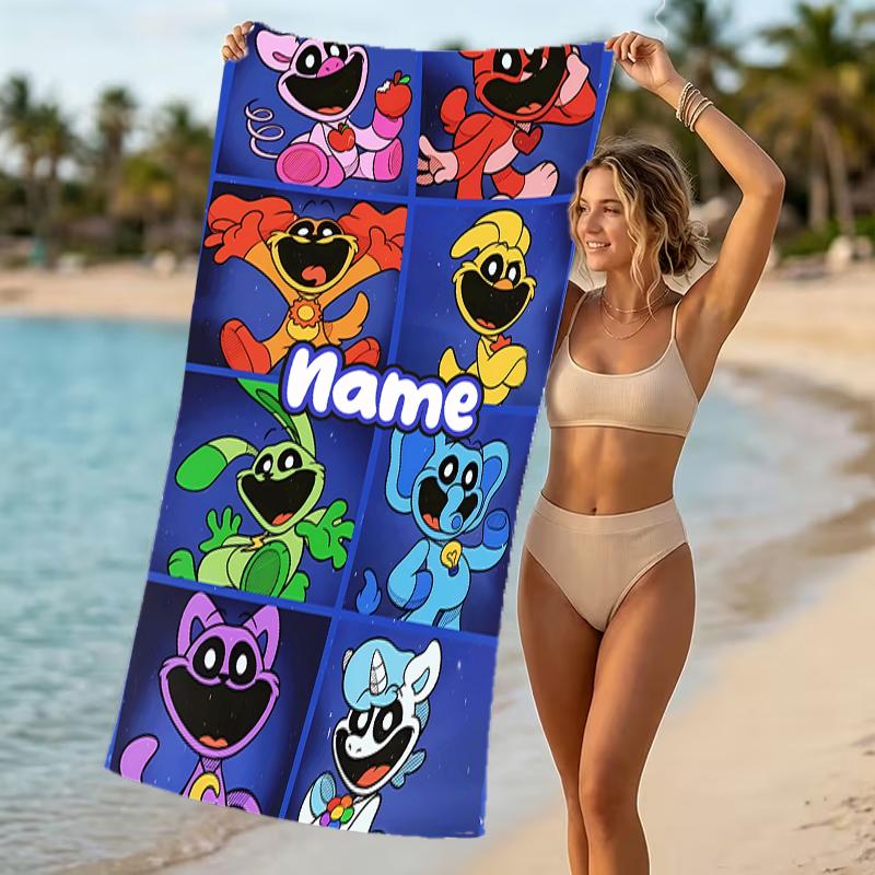 Customizable personalized beach towels Smiling Critters themed designs.Suitable for the beach, yoga, sports;ideal as beach accessories