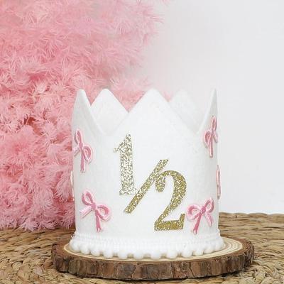 1/2 Födelsedag Krona Hatt 6 Månader Dekorationer Dekorativa Tillbehör Rosett Flickor för Cake Smash