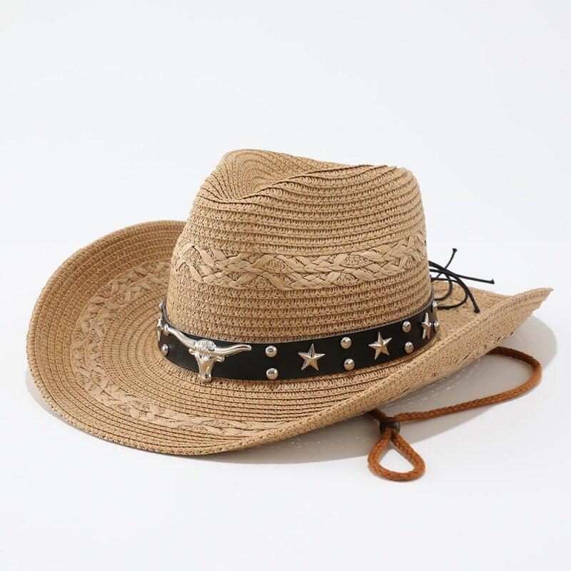 Fashion Western Riding Cowboy Hat Men's and Women's Summer Big Eaves Sunscreen Visor Hat Straw Hat