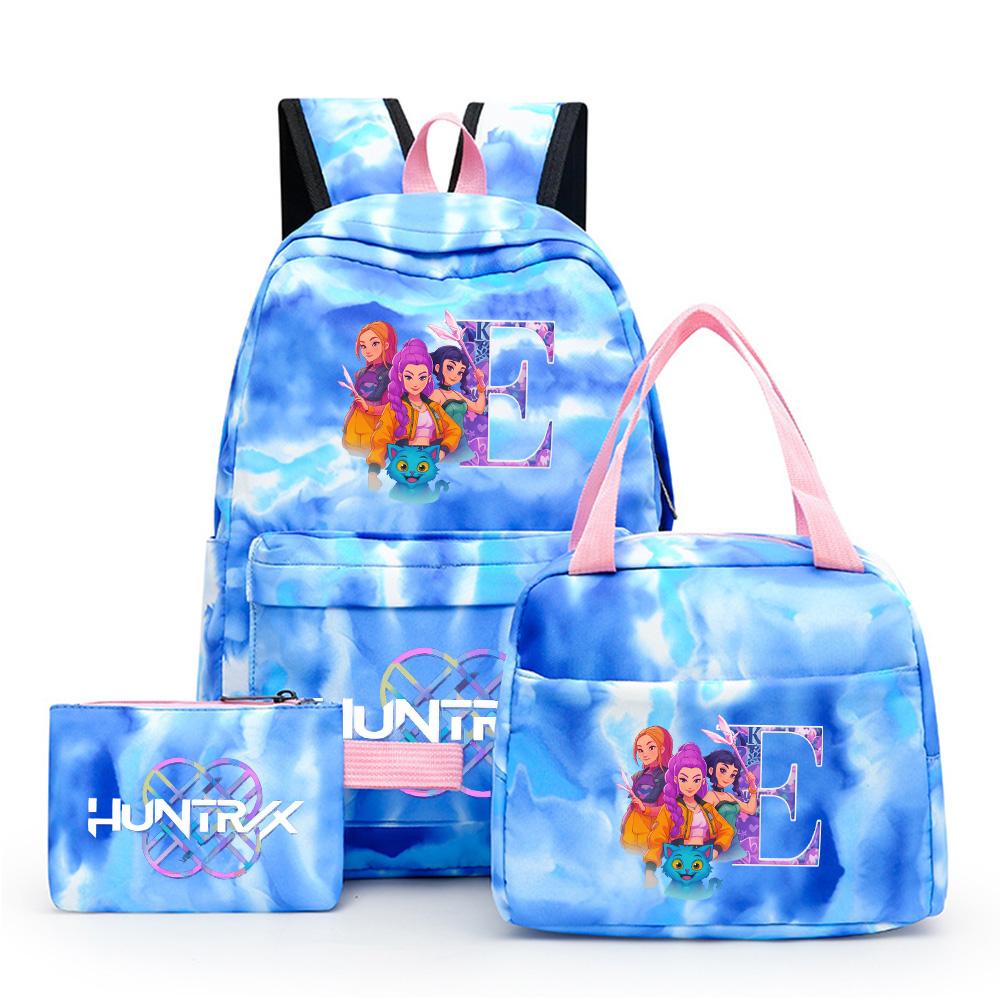 3Pcs/set Cartoon 26 English Letter Printed Backpack with Lunch Bag Pengcil Case for Teenager Girl Boy Bookbag Large Capacity Travel Bag Kid Gift