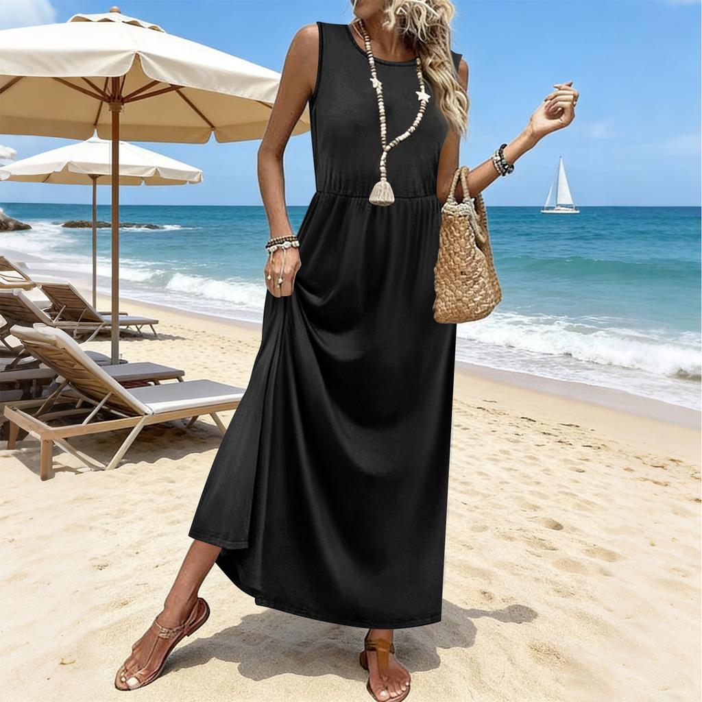 Summer Dresses For Women  Maxi Dresses Long Flowy A Line Sleeveless Sundresses With Pockets