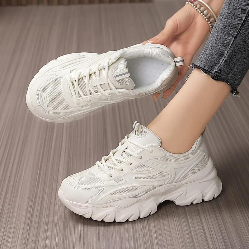 Women Breathable Sports Fitness Casual Sneakers Fashion All-Match Thick Bottom Running Shoes Ladies Non-Slip Dad jogging Shoes