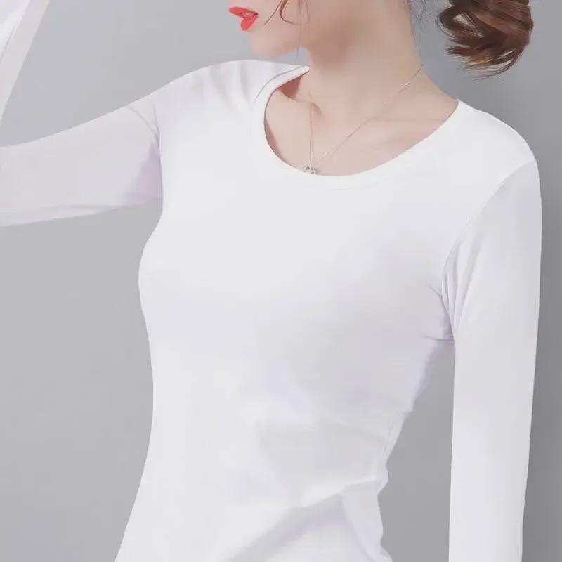 Women's Plush Thermal T-Shirt: Korean-Style, Large Size, Autumn/Winter