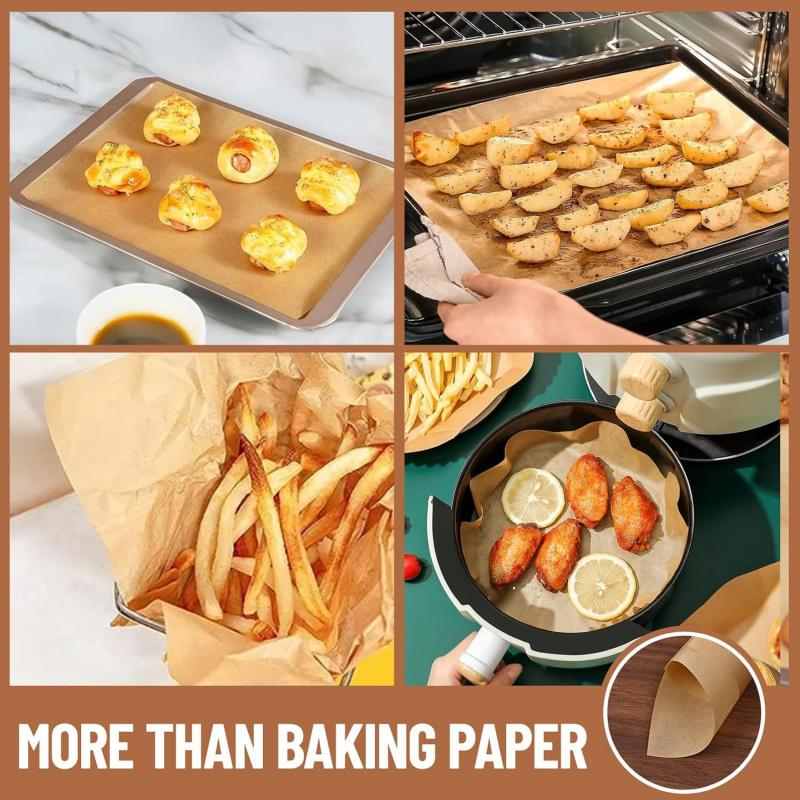 100 Pcs  Paper Food Grade Baking Sheets Non-Stick Oil-Proof  Baking Paper Oven Liner Sheet BBQ Pad for Baking and Barbecue Air Fryer Paper