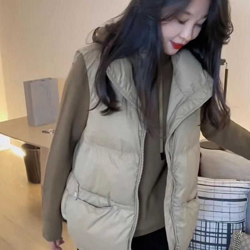 Short stand-up collar down cotton vest women's thickened vest jacket bread jacket vest black