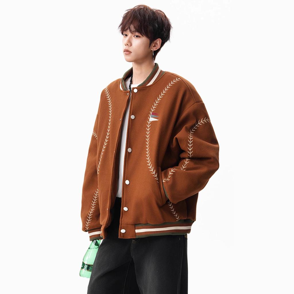 Guochao Vintage Woll-Baseballjacke mit Stickerei für Damen & Herren - Schweres Retro-Modell für Herbst/Winter 2025