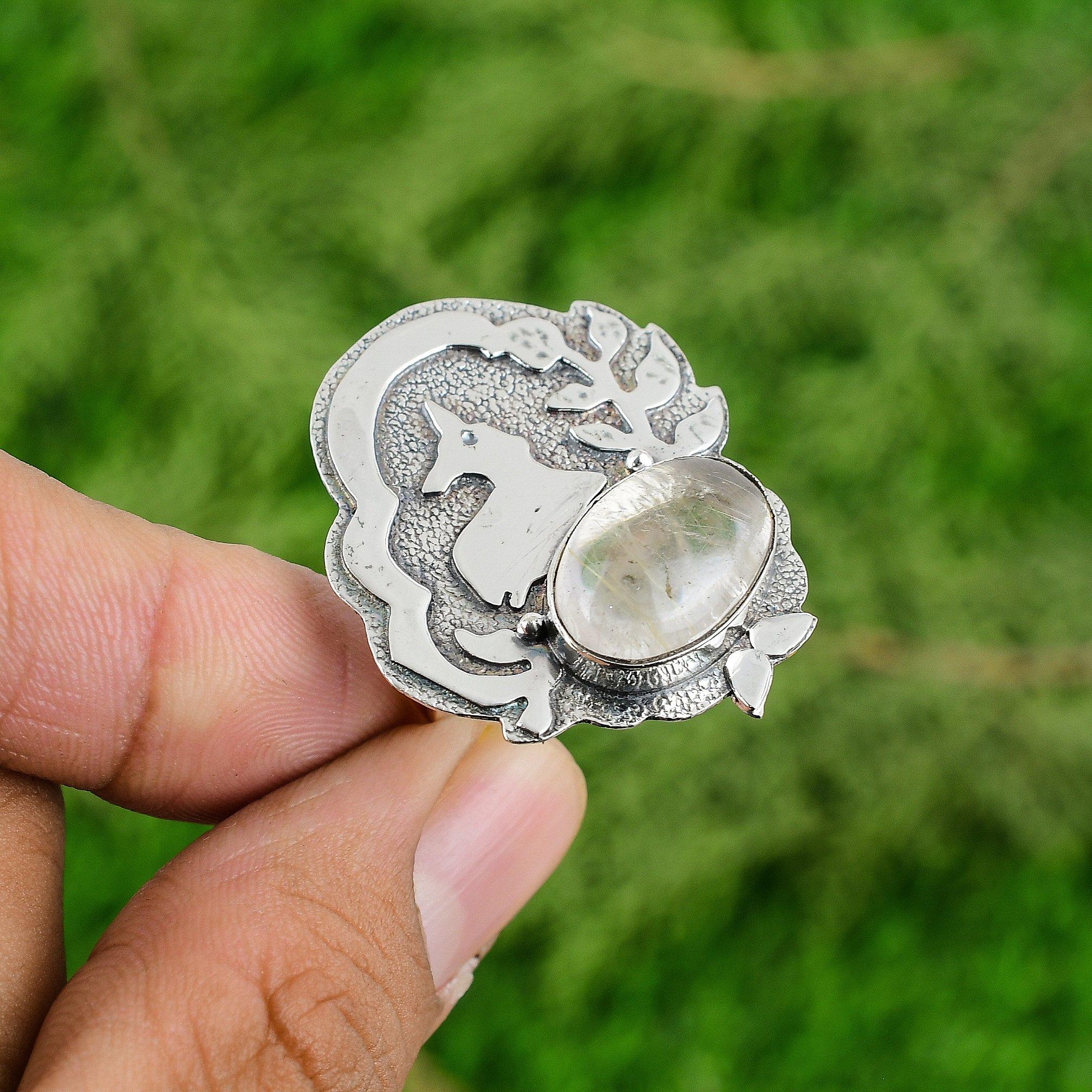 

Golden Rutile Gemstone Bezel Statement Daughter Handcrafted Ring Sterling Silver Adjustable