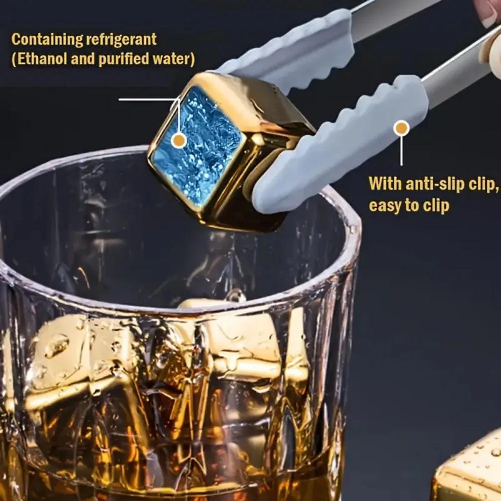 8PCS Quick Freeze Whiskey Stones Reusable Stainless Steel Ice Cubes for Vodka Wine Beer Juice Whisky Rock Cooler Chiller Tools