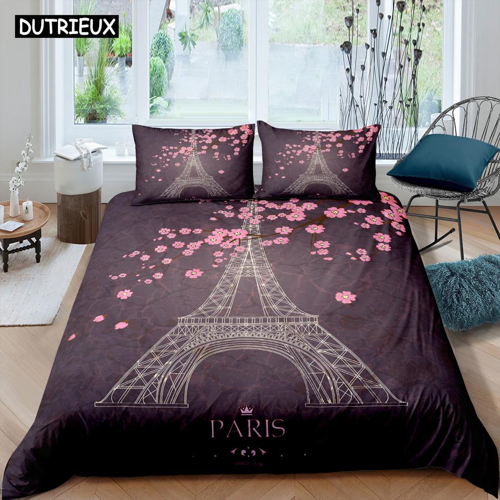 Różowa wieża eiffla zestaw pościeli Paris Fashoin 3D drukuj pocieszyciel luksusowa królowa król pojedynczy rozmiar zestaw poszewek tekstylia domowe wystrój
