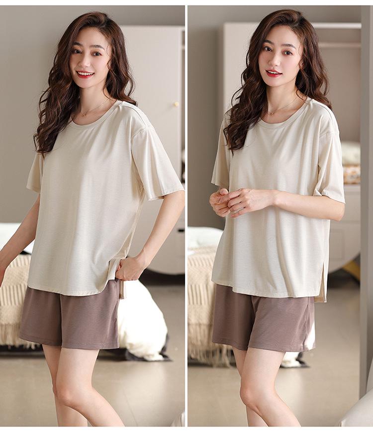 Women's Summer Modal Pajama Set with Chest Pad - Short Sleeve and Shorts, Cool Rayon, Anti-Bump, Suitable for Outdoor Wear