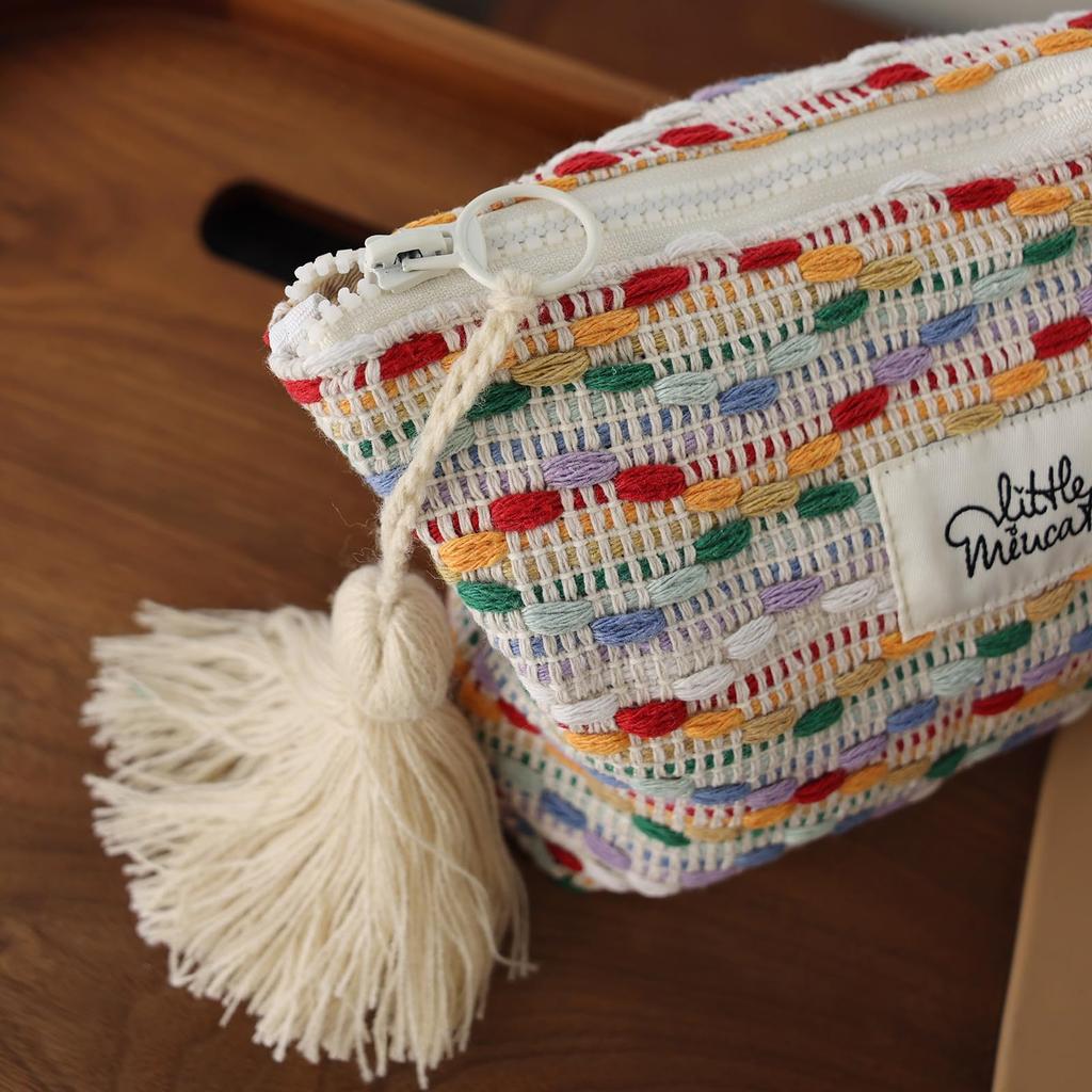 Miucatch Handmade Cosmetic Ethnic Colorful Makeup Pouch with Inner Large Easy To Storage Pouch for Travel and Zippered Storage Pouch, Style, Bag,