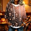 Women's Halloween Printed Hooded 3/4 Sleeve Casual Loose Fit Pullover