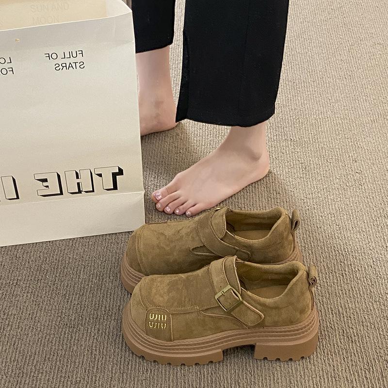 French Letter Design Loafers 2025 Spring New Round Head Thick Sole Belt Buckle Niche High-end Single Shoes