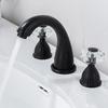 Gold Brass Bathroom Basin Faucet Deck Mounted Crystal Double Handle Three Hole Cold And Hot Mixed Water Sink Tap Bathtub Faucet
