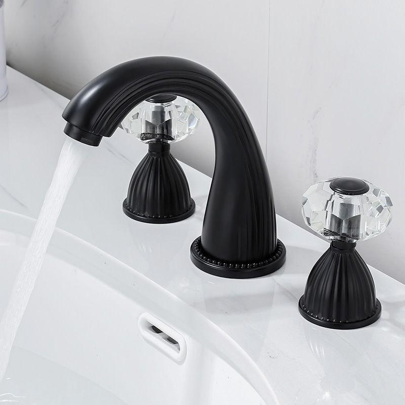 Gold Brass Bathroom Basin Faucet Deck Mounted Crystal Double Handle Three Hole Cold And Hot Mixed Water Sink Tap Bathtub Faucet