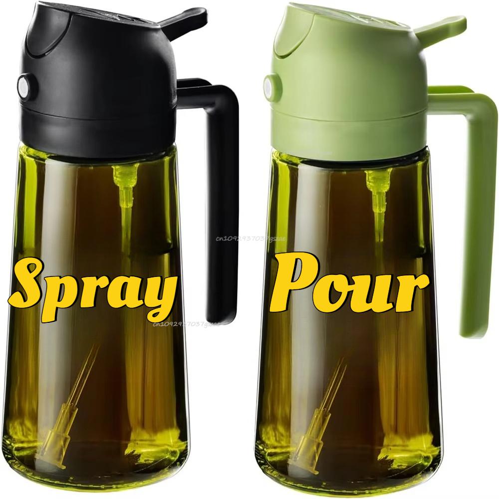 Oil Cruet Olive Oil Dispenser Sprayer for Cooking 2 in 1- Spray and Pour Dark Green Oil Sprayer Bottle 500ml Spice Rack