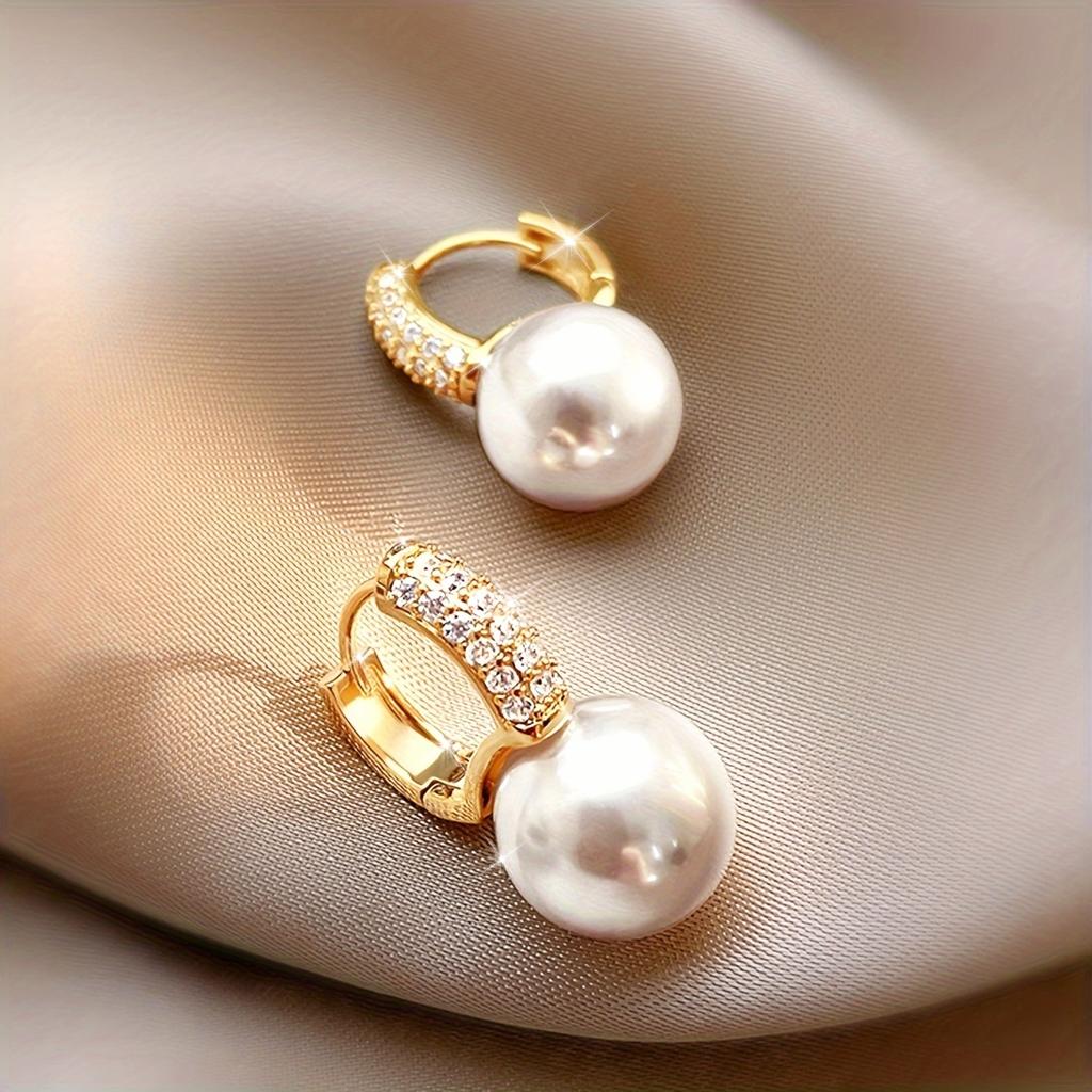1 Pair Women's Elegant Earrings Vintage & Minimalist Style, Faux Pearl & Rhinestone Studded, Fashion Ear Jewelry