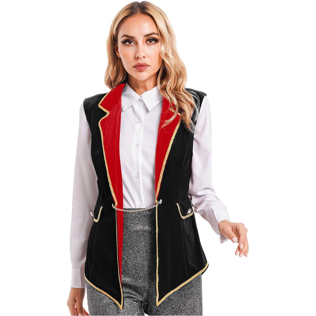 Womens Circus Ringmaster Costume Sleeveless Blazers Jacket Coat Christmas Halloween Carnival Cosplay Costume