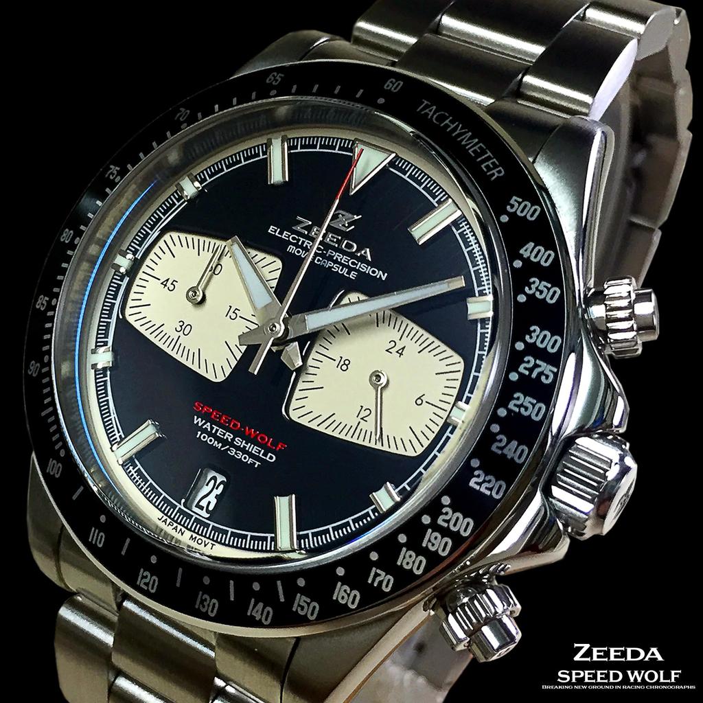 ZEEDA SPEED WOLF Chronograph Watch for Men and All Stainless 10 ATM Water 2 40mm Women, Steel, Resistant, Counters, (Piano Black)