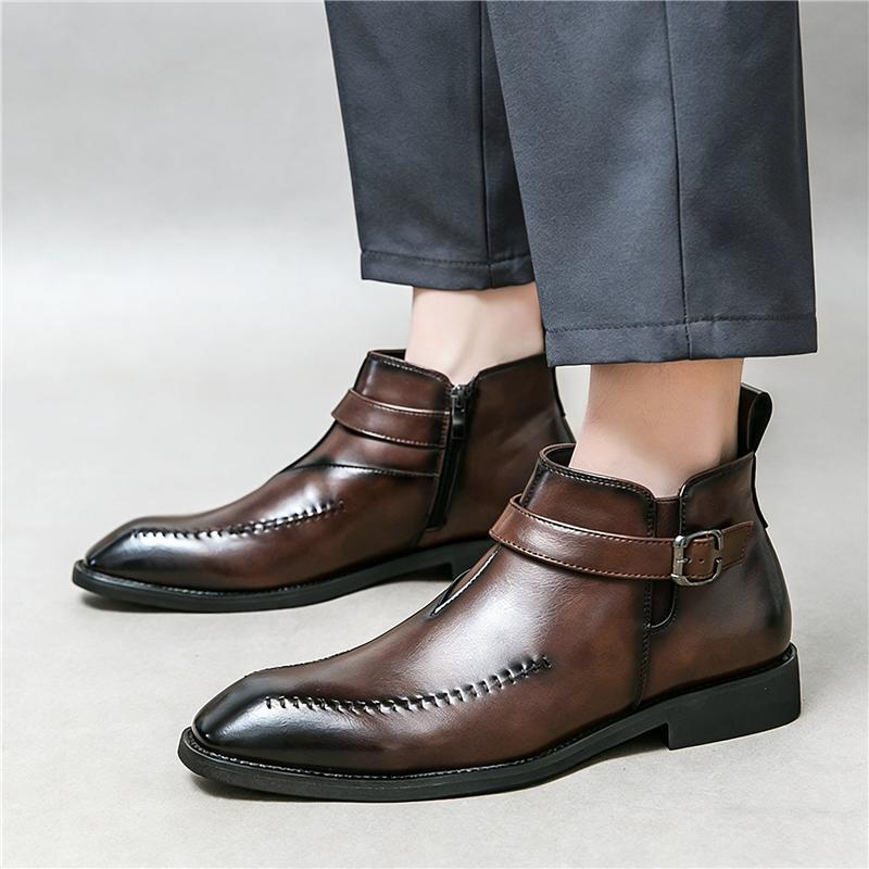 Winter Designer Neu Herren Spitz Lackleder Chelsea Lässige Monk-Riemen Knöchelhochstiefel Männliche Marke High Tops Schuhe Zapatos Hombre