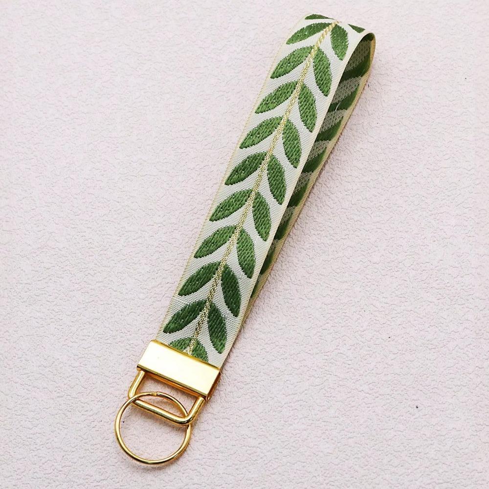 

Cute Leaf Pattern Wristlet Strap Short Wrist Rope Alloy Buckle Keys Wallets Holder with Keyrings Mobile Phone Lanyard Gift зелёный