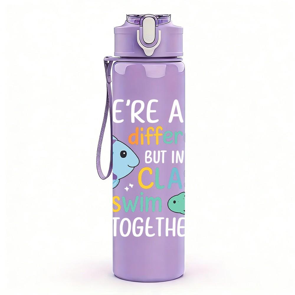 1PC Different Class Fish Cartoon 750ml Color Plastic Sports Water Bottle Leakproof Flip Straw Lid Suitable for Sports Office Home Use