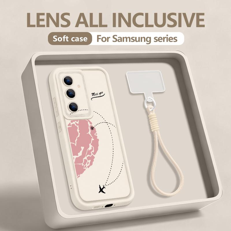 Wrist Lanyard Phone Case For Samsung Galaxy S26 S24 S25 Ultra S23 S25 FE A57 A17 A56 A16 A55 A54 A15 A25 Love Heart Print Cover