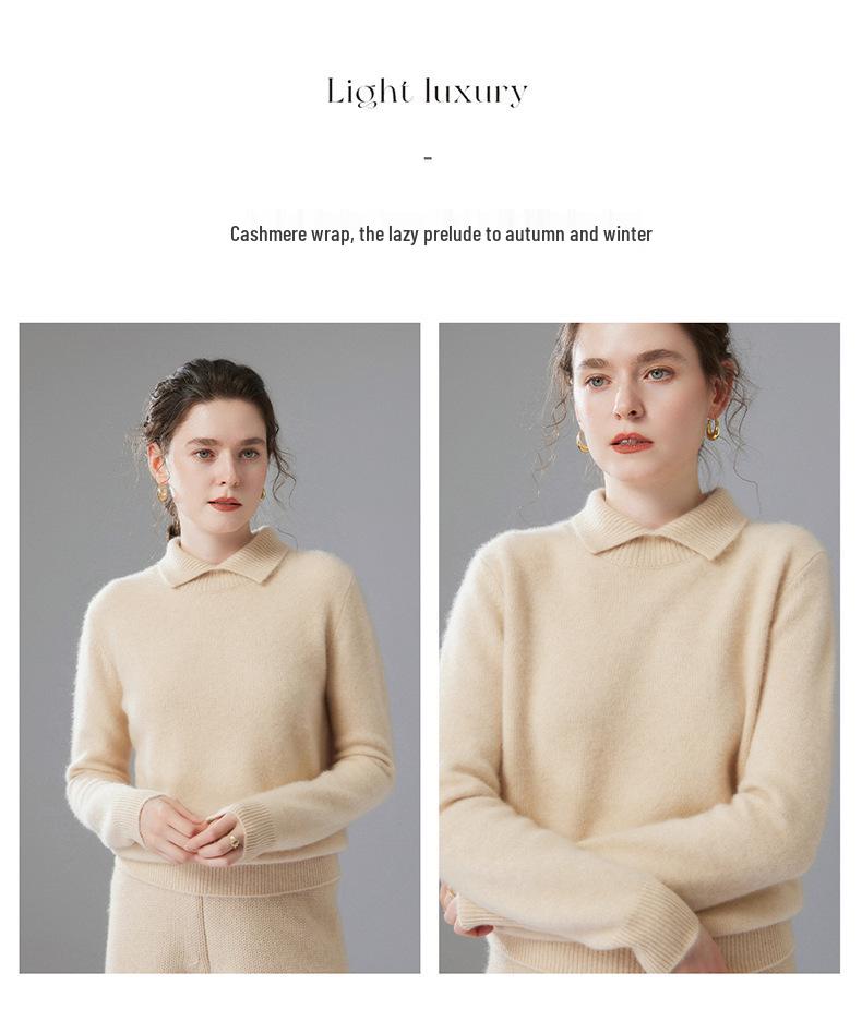 Women's Doll Collar Cashmere Sweater - 2025 Winter Collection: Solid Color, Base Layer, Gentle Style, Loose Fit, Slimming, Warm