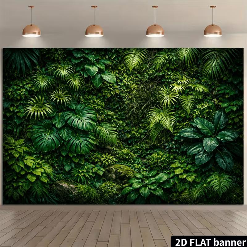 2D Dark Tropical Rainforest Wall Mixed Monstera Fern Moss Greenery Backdrop 47.2x31.5inch/120*80cm