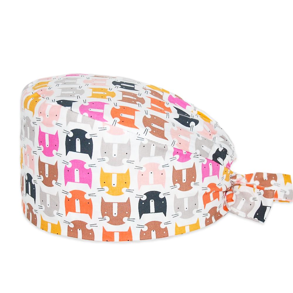 Women Men Cute Cat Printed Scrub Cap Breathable Cotton Medical Surgical Cap Adjustable Doctor Nurse Working Hat