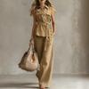 2026 New Summer European and American Cross-border Comfortable and Casual Sleeveless Waist Tie-up Collar Shirt Trousers Two-piece Women's Clothing