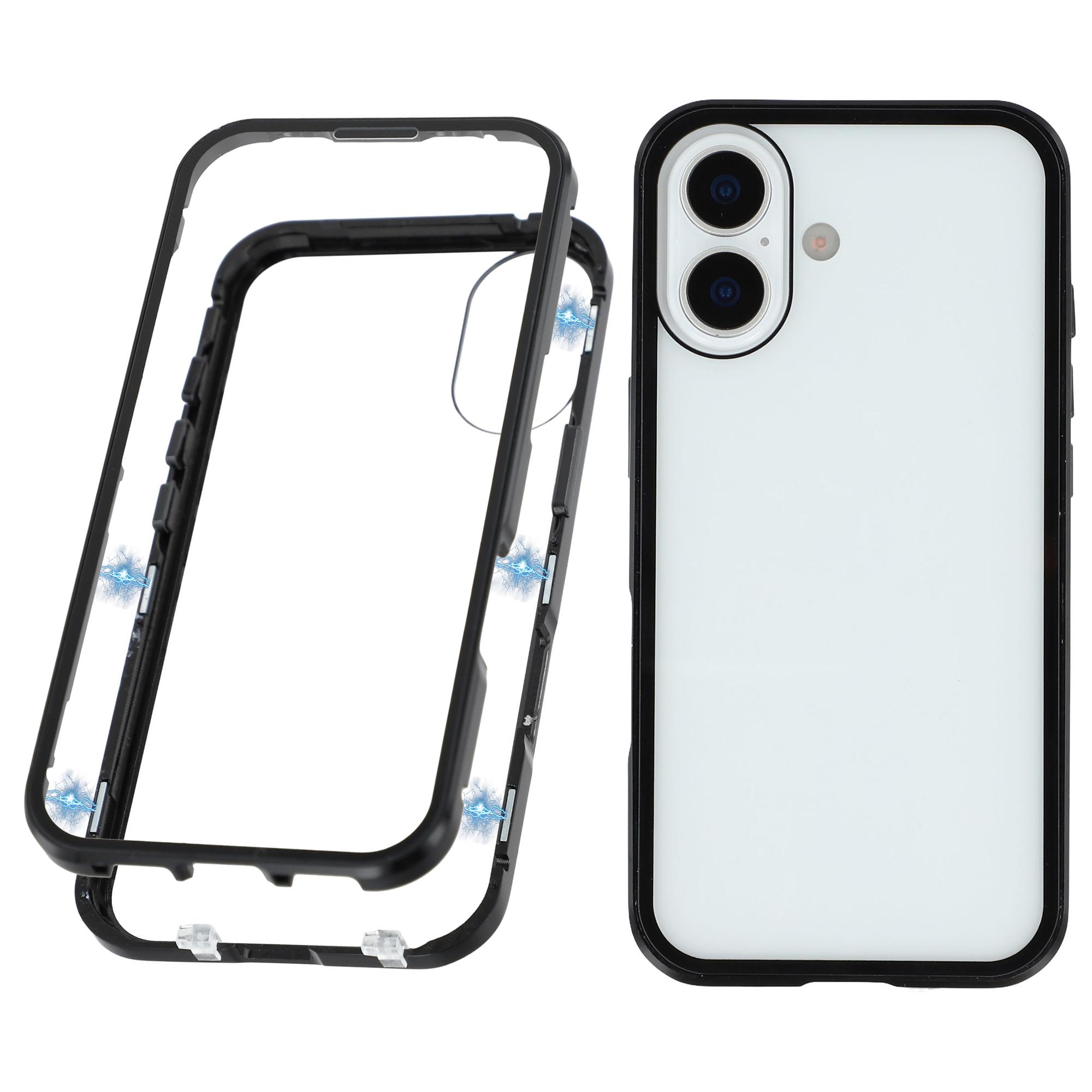 

Чехол для iPhone 17 Двустороннее закаленное стекло Магнитный прозрачный чехол для телефона Black