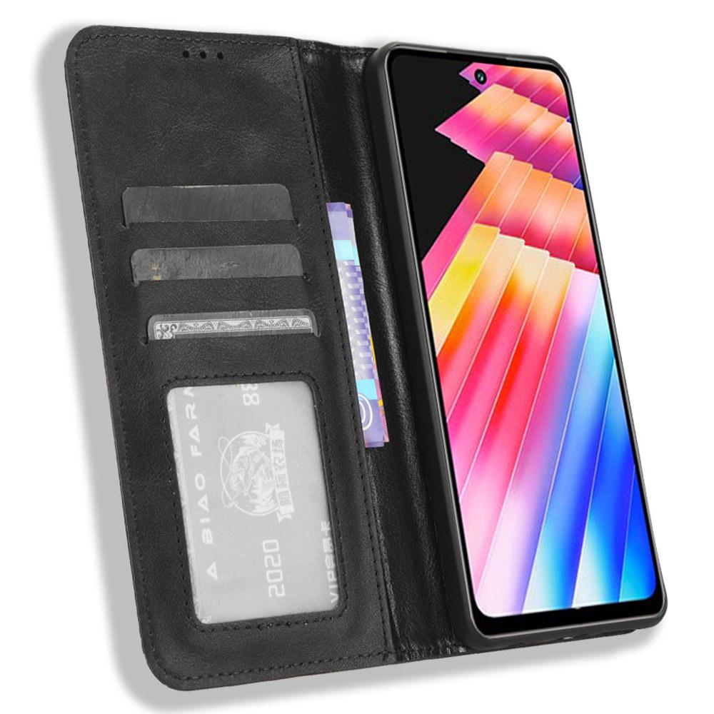 

For Infinix Hot 30 X6831 PU Leather Flip Folio Case Retro Texture Stand Wallet Magnetic Cell Phone Cover Black