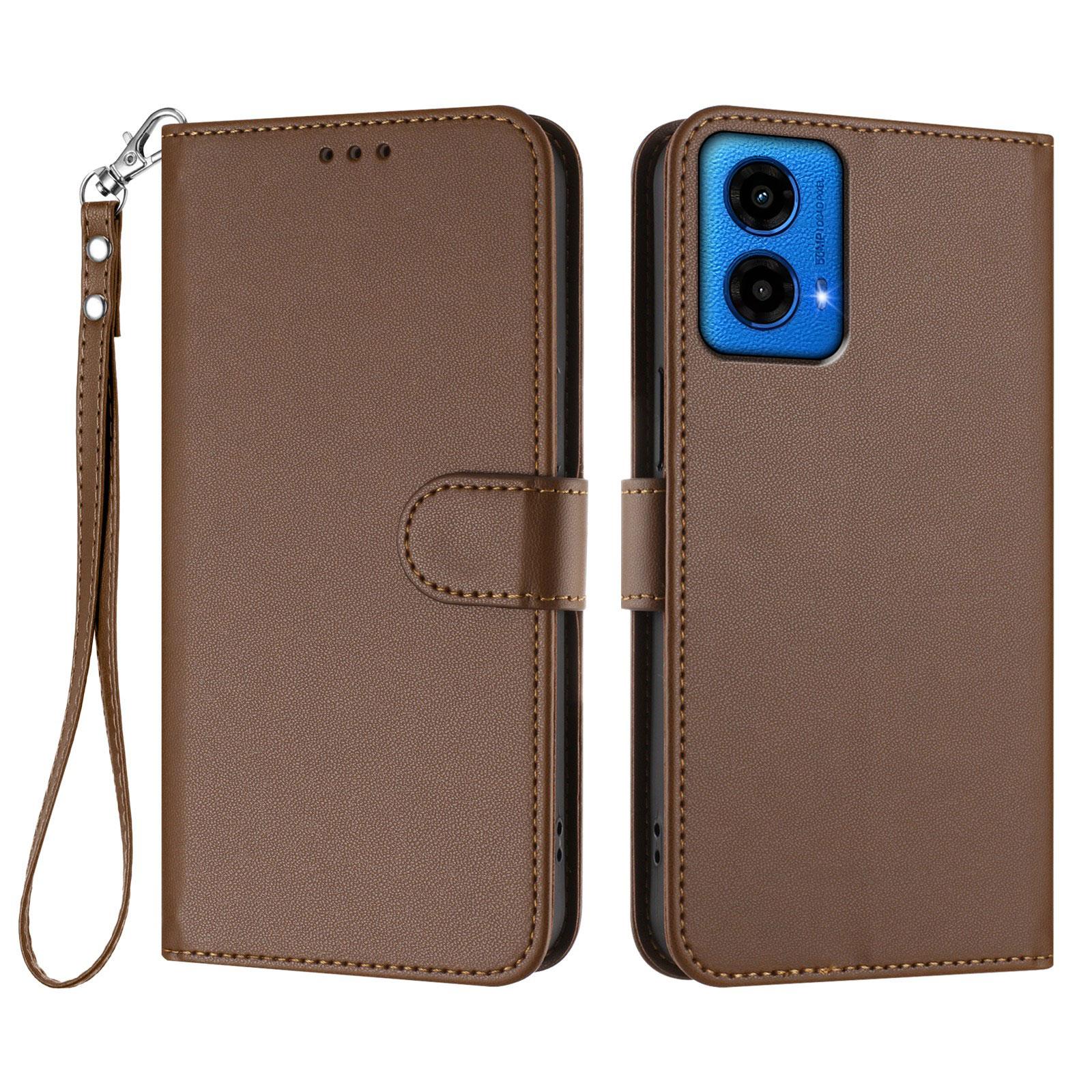 

For Motorola Moto G35 5G/Motorola Moto G45 5G Leather Case Wallet Stand Phone Cover with Wrist Strap Brown