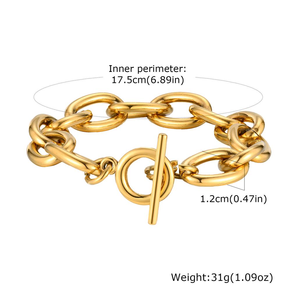 Chunky Bold Toggle Bracelets for Women, Stainless Steel OT Buckle Link Chain Bracelet Gold Plated Tarnish Free