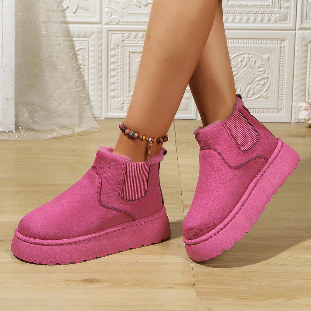 Winter Women Platform Boots Thermal Snow Boots Fur Lined Elastic Ankle Warm Short Boots New Slip Resistant Cold Shoes for Women