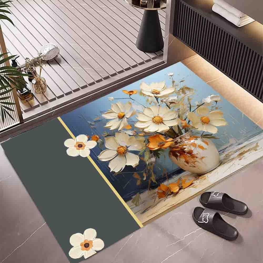 Home Floor Mat With 3D Pattern Non Slip Bath Shower Mat Water Absorbent Mat For Bathroom And Doorway Expandable Flower Rug