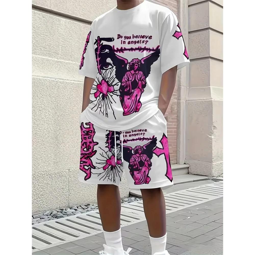 Summer Men's 3D Digital Printing Two-piece Set Street Casual Fashion Breathable Comfortable Sports Loose Large Size Sports Wear