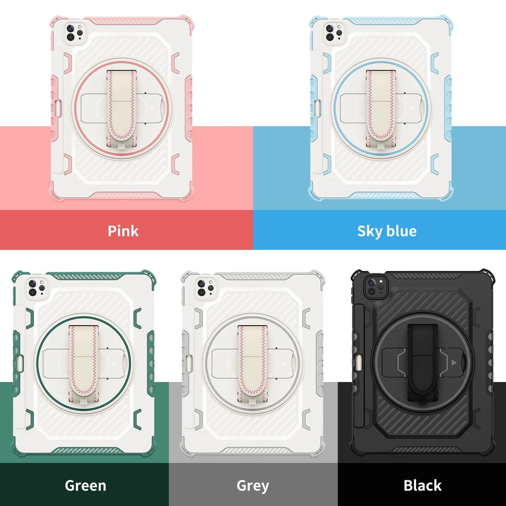 3In1 Shockproof Armor Tablet Full-Body Protect Case For IPad Pro13 M5 12.9 Air 4 5 10th A16 10.9 Kickstand Rotating Hand Strap Cover