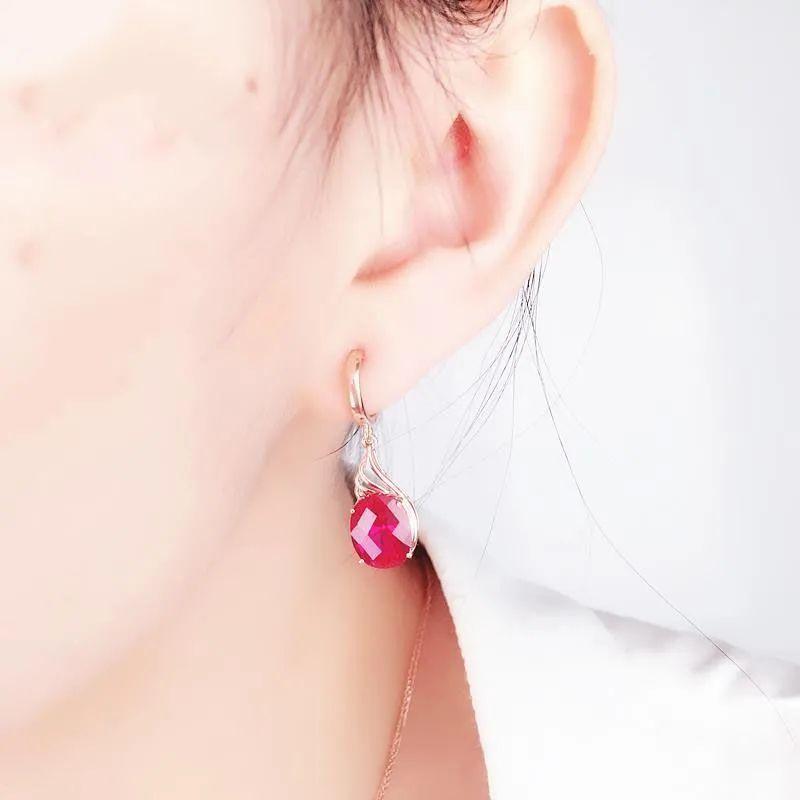 Purple Gold Inlaid Redstone Oval Earrings Simple Luxury High Temperament Rose Gold Plated Earrings