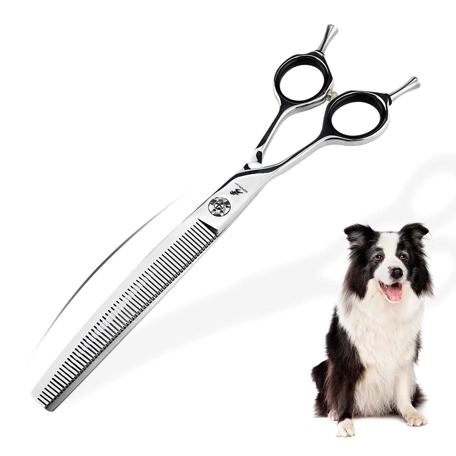 Left-Handed 7” Curved Pet Grooming Scissors & Thinning Shears with Bag