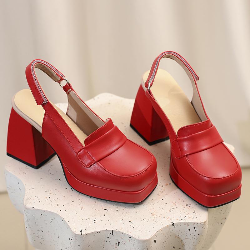 Women's high-heeled sandals spring and summer new waterproof table thick heel large size solid color bag head sandals