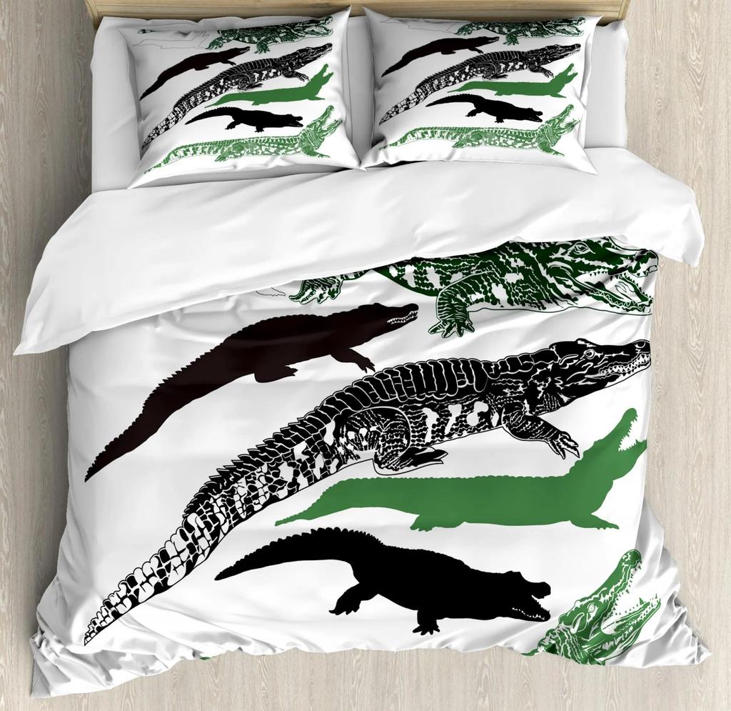 Gren Frog Crocodile Beding Soft Duvet Cover for Children Kids Young Boys Young Girls Pond Lotus Flowers Carton Lovely Animals Children Women Rom Decor