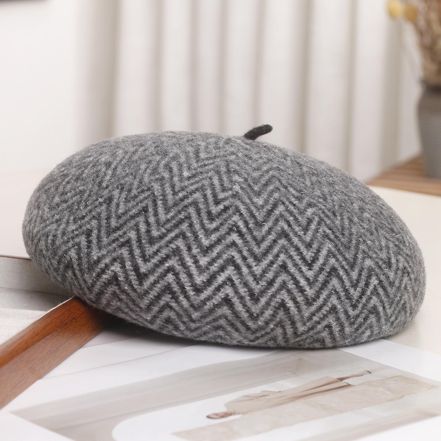 

Korean 100% Wool Beret | Vintage Baker Boy & Painter Cap | Face Slimming Winter Hat for Women M 56-58cm серый