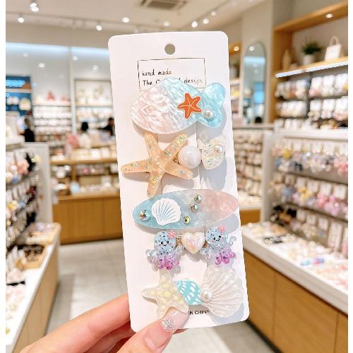 Summer Ocean Series Set Cute Children's Hairpin Pearl Hair Accessories Shell Starfish Hairpin Duckbill Clip