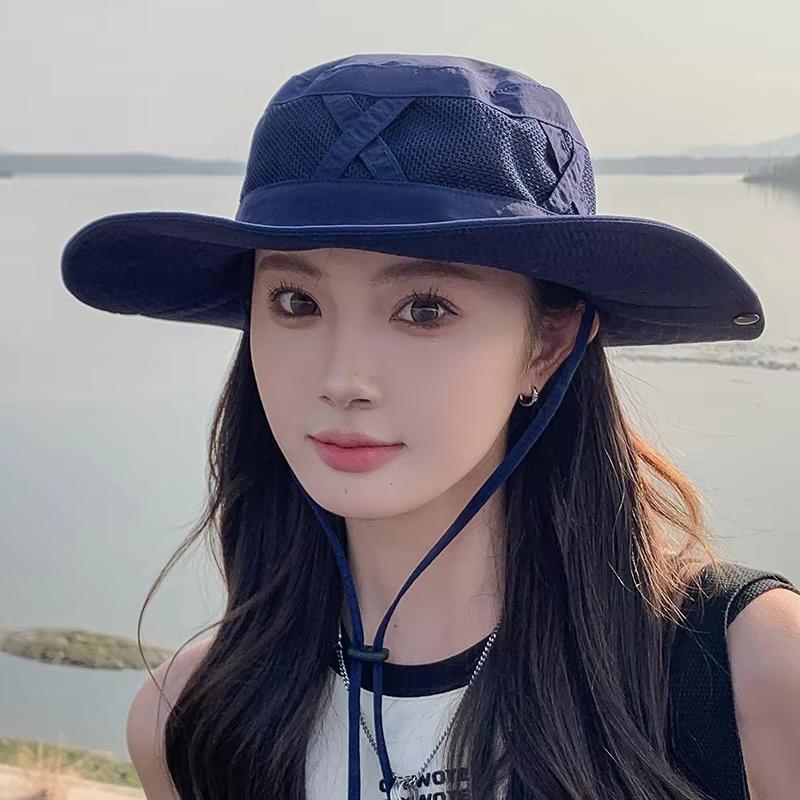 Unisex Summer Outdoor Sunscreen Fishermen Hat Hiking Fishing Mesh Breathable Sunshade Panama Cap Solid Color UV Protection Hats