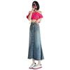 Womens Denim Midi Skirt A-Line Plus Size High Waist Fish Tail Pear Shape Body Casual Office Wear