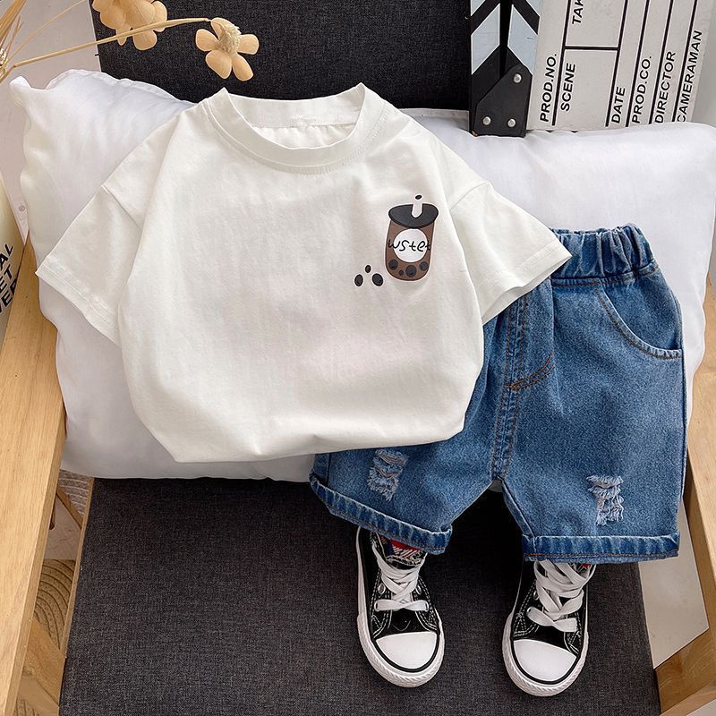 Čistá bavlna Chlapci a dívky Tričko s krátkým rukávem Dětské letní oblečení pro miminka s korejským potiskem Kreslené dětské topy pro volný čas