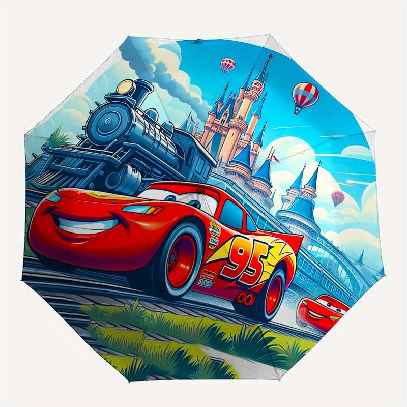 Lightning McQueen Automatic Umbrella - Tri-fold Portable Umbrella, Best Holiday Gift for Men and Women, Durable Iron Frame, Playful Design,