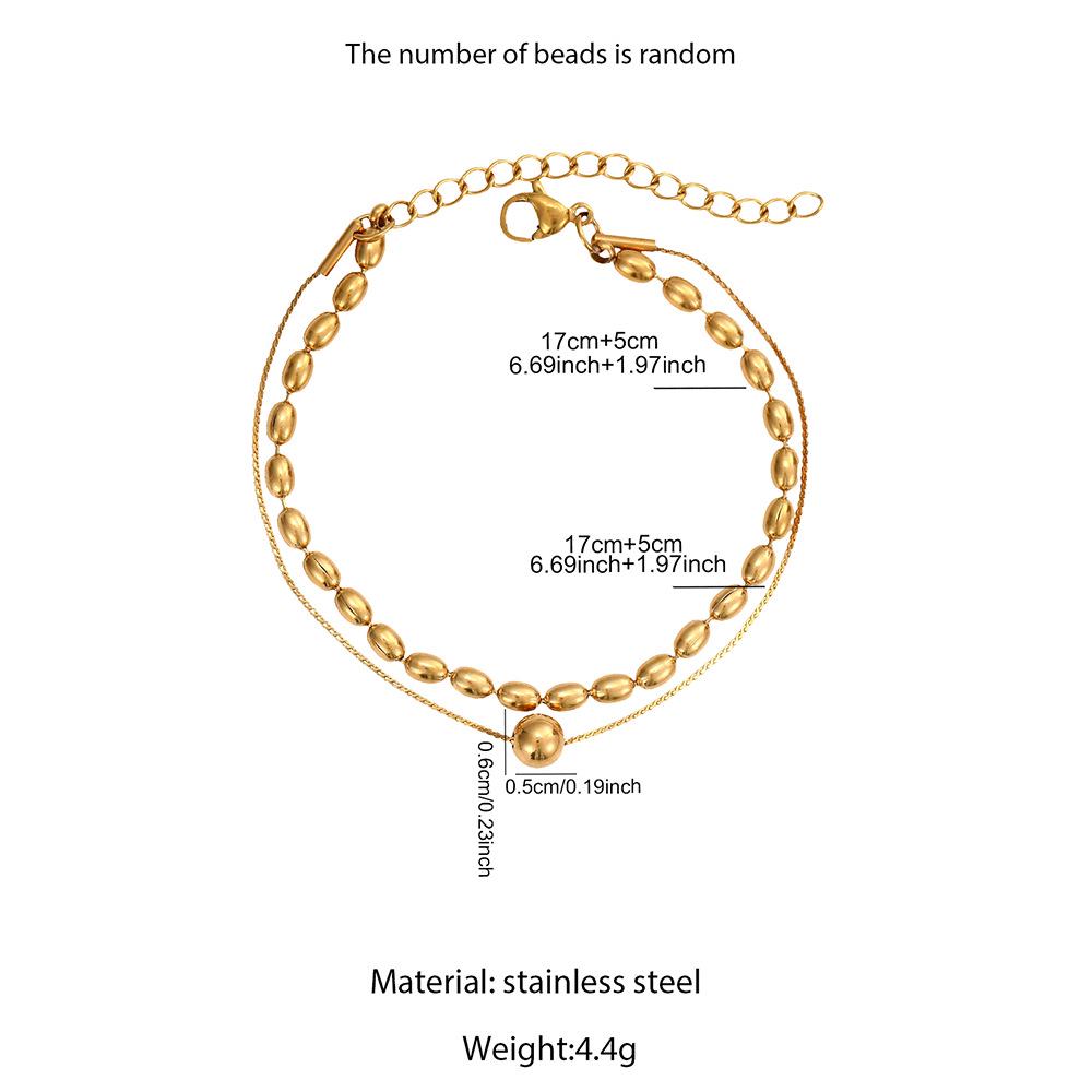 Fashionable 18K Gold Snake Chain Bracelet - Retro Bead Design, Versatile Light Luxury European-American Style, Colorfast Titanium Steel.